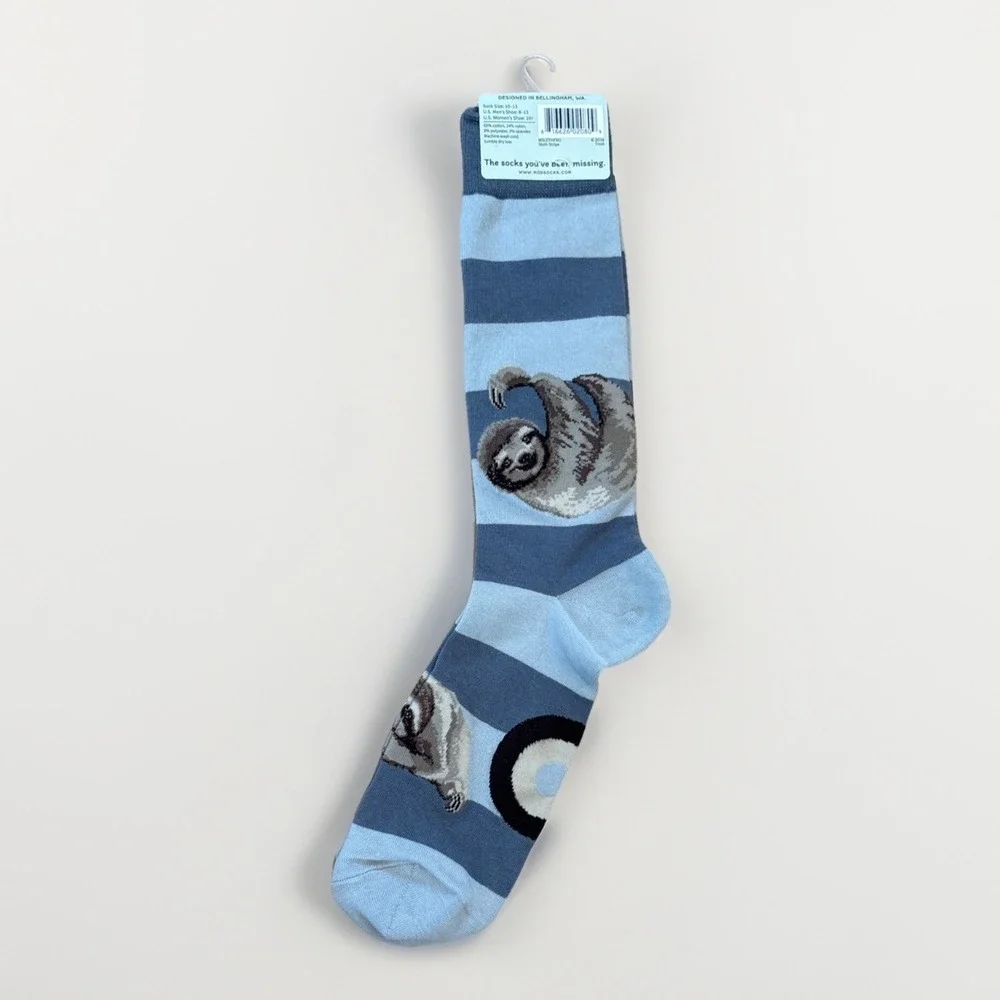 MOD Socks Sloth Mens Crew Unisex Grey Stripe NWT